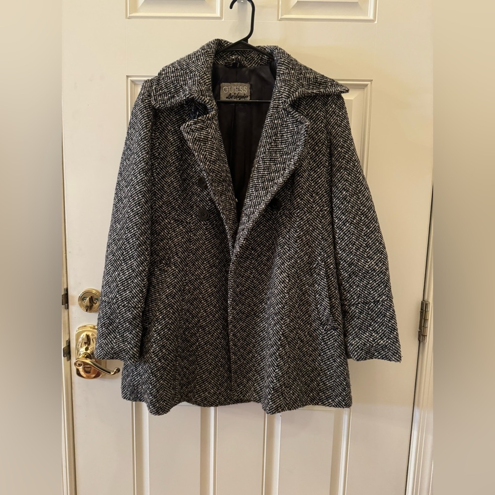 Petite Guess Los Angeles Chevron Peacoat L